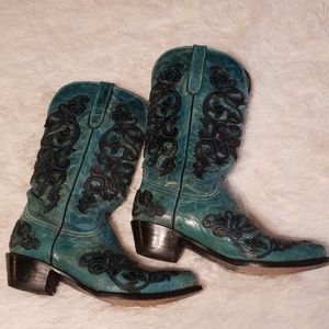 Ferrini Turquoise and Black Cowboy Boots